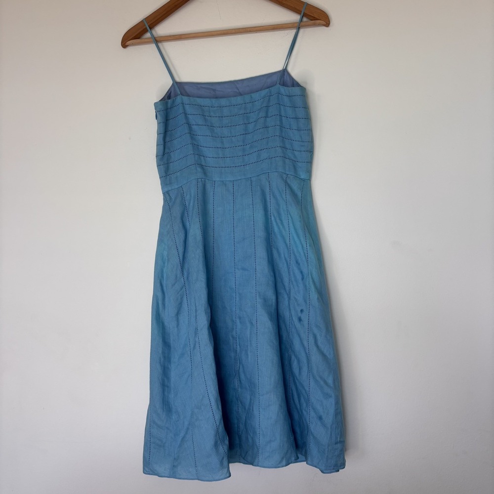Ann Taylor Blue Linen Eyelet Sundress Dress Size 2P - Picture 4 of 6
